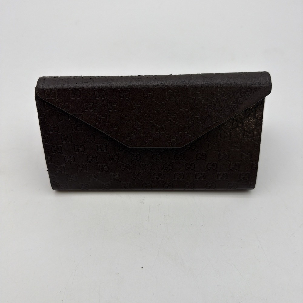 Gucci Brown Embossed Leather Folding Glasses Case GG Monogram Sunglasses Holder